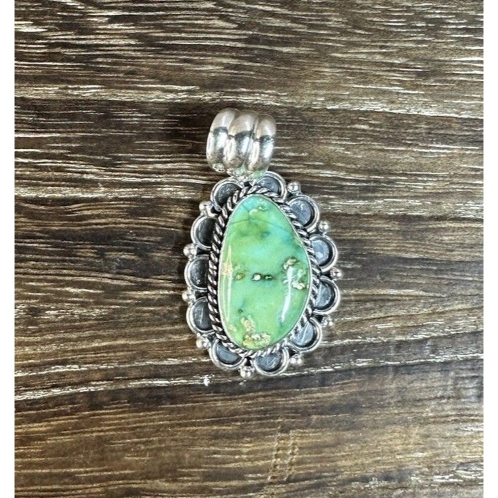 Native Southwest Style Sterling Silver Sonoran Gold Turquoise Ornate Pendant